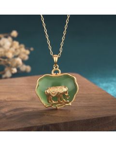 Buddha Stones Natural Jade Elephant Healing Necklace Pendant - 24*30mm