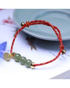 Buddha Stones Natural Jade Lotus Seed Strength Red String Weave Bracelet - Colorful(Wrist Circumference 14-20cm)