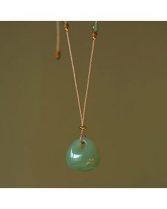 Buddha Stones Natural Jade Luck Prosperity Necklace Pendant - Natural Jade(Color May Vary)+String