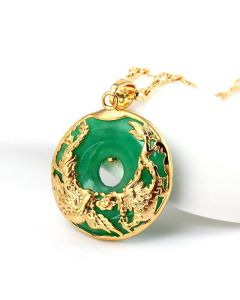 Buddha Stones Natural Jade Prosperity Necklace - Cyan Jade(Natural Jade, Color May Vary)
