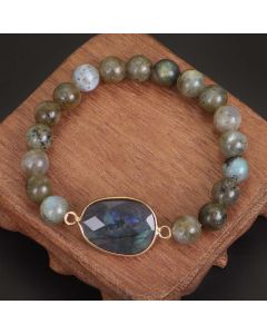Buddha Stones Natural Labradorite Moonstone Support Healing Beaded Bracelet - Labradorite&Moonstone(Glow Varies – Subtle to Strong)