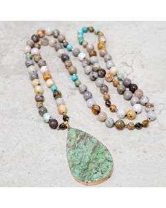 Buddha Stones Natural Ocean Picasso Jasper Beaded Healing Neckace - Picasso Jasper (Natural pendant is unique)
