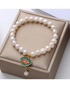 Buddha Stones Natural Pearl Lotus Koi Fish Goldfish Optimism Charm Bracelet - Pearl(Healing♥Wisdom)