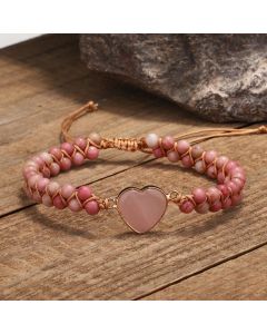 Natural Rhodonite Love Heart Healing Bracelet - Rhodonite
