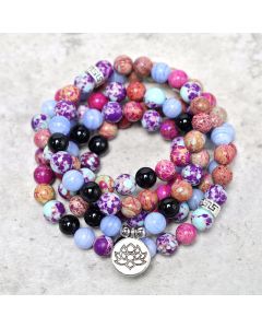 Buddha Stones Natural Purple Miano Real Stone Lotus Mala - 8mm(Natural Material, Color May Vary)
