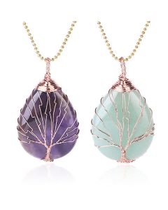Buddha Stones Natural Quartz Crystal Tree Of Life Healing Energy Necklace Pendant - Tiger Eye Silver Tree