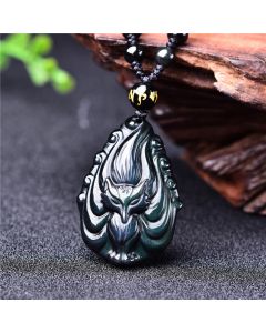 Buddha Stones Natural Rainbow Obsidian Nine Tailed Fox Inner Peace Necklace Beaded String Pendant - Rainbow Obsidian(Love♥Positive)