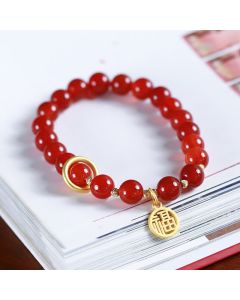 Buddha Stones Natural Red Agate Blessing Letter Confidence Bracelet - Red Agate (Confidence ♥ Calm)