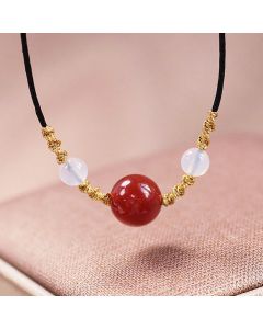 Buddha Stones Natural Red Agate Chalcedony Self-acceptance Confidence String Bead Bracelet Necklace Pendant - 8mm Two Red Agate Necklace