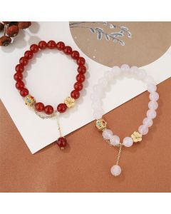 Buddha Stones Natural Red Agate White Agate Peach Blossom Self-acceptance Bracelet - White Agate(Luck♥Positivity)
