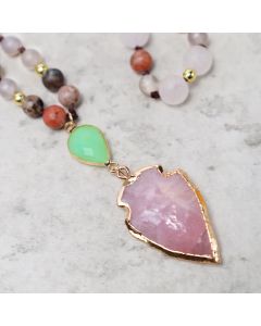 Natural Rose Quartz Crystal Stone Healing Arrowhead Necklace Pendant - Rose Quartz(Loving energy♥Healing)