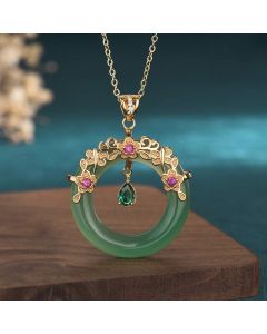Buddha Stones Natural Round Cyan Jade Healing Necklace Pendant - Cyan Jade