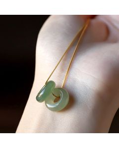 Buddha Stones Natural Round Jade Peace Buckle Luck Abundance Necklace Pendant - Jade&Cyan Jade / 20mm