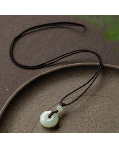 Buddha Stones Natural Round Jade Peace Buckle Luck Prosperity Necklace Pendant - Adjustable String 72cm / 31mm