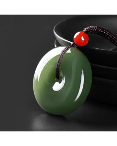 Buddha Stones Natural Round Jade Peace Buckle Prosperity Necklace String Pendant - 28-30mm