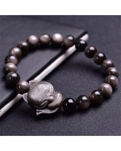 Buddha Stones Natural Silver Sheen Obsidian Fox Protection Bracelet - 10mm