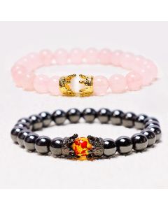 Buddha Stones Natural Stone King&Queen Crown Healing Energy Beads Couple Bracelet - Yellow Tiger Eye