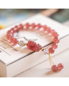 Buddha Stones Natural Strawberry Quartz Moonstone PiXiu Love Healing Bracelet - Strawberry Quartz&Moonstone