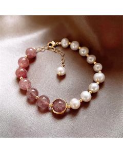 Buddha Stones Natural Strawberry Quartz Pearl Love Positive Chain Bracelet - Strawberry Quartz&Pearl