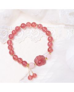 Buddha Stones Natural Strawberry Quartz Pink Crystal Lucky Cat Paw Love Bracelet - Strawberry Quartz