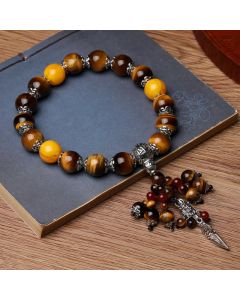 Buddha Stones Natural Tiger Eye Red Agate Dragon Vein Agate Stone Vajra Dorje Power Healing Bracelet Car Decoration - Agate