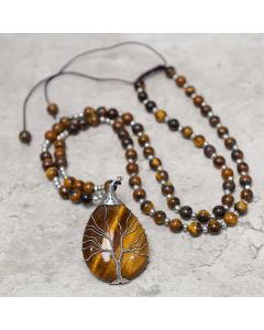 Buddha Stones Natural Tiger Eye Strength Beaded Pendant Necklace - Tiger Eye