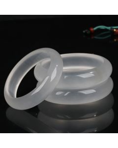 Buddha Stones Natural Translucent Golden Silk Jade Wealth Luck Bracelet Bangle - Translucent White / 54mm