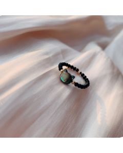 Buddha Stones Natural Tridacna Stone Lovely Cat 14K Gold Plated Blessing Ring - White