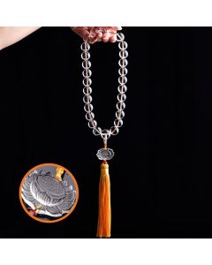 Buddha Stones Natural White Crystal Lotus Wrist Mala Meditation Tassels Pocket Mala Car Decoration - 16mm