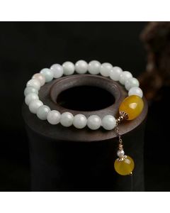 Buddha Stones Natural White Jade Agate Protection Bracelet - Red Agate(Wrist Circumference: 14-16.5cm)
