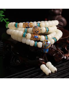 Buddha Stones Natural White Bodhi Seed Mala 108 Beads Wealth Bracelet - 8*10mm