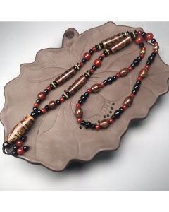 Buddha Stones Nine-Eye Dzi Bead Red Agate Wealth Health Necklace - 9*12mm
