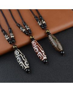 Buddha Stones Nine-Eye Dzi Bead Wealth Protection Necklace - Gold Nine-Eye Dzi Bead