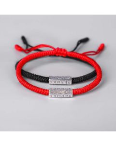 Buddha Stones Om Mani Padme Hum Luck Protection Red String Bracelet - Black(Bracelet Size 16-28cm)