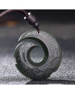 Buddha Stones One's Luck Improves Design Patern Hetian Cyan Jade Peace Buckle Luck Necklace Pendant - Cyan Jade(Success♥Healing)