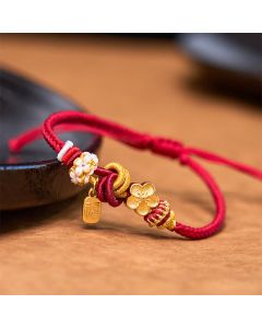 Buddha Stones Peach Blossom Happiness Charm Luck Red String Bracelet - Peach Blossom(Wrist Circumference 14-19cm)
