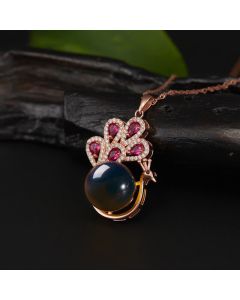 Peacock Amber Fortune Love Necklace Pendant Ring - Necklace