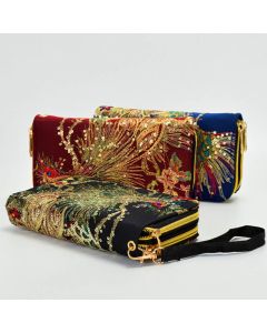 Buddha Stones Peacock Double-sided Embroidery Cash Holder Wallet Shopping Purse - Black Peacock