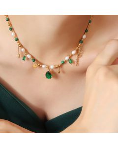 Pearl Bead Zircon Turquoise Calm Necklace Pendant - Pearl (Happiness ♥ Calm)