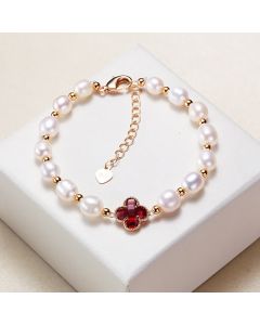 Buddha Stones Pearl Four Leaf Clover Wealth Chain Bracelet - Blue Four Leaf Clover