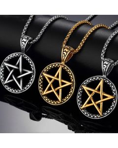 Pentagram Titanium Steel Balance Necklace Pendant - Gold