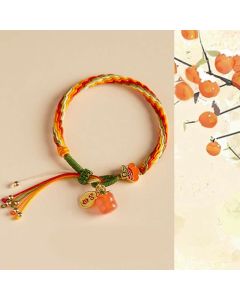 Buddha Stones Persimmon Red Agate Strength Reincarnation Knot Braid String Bracelet - Reincarnation Knot(Wrist Circumference 14-19cm)