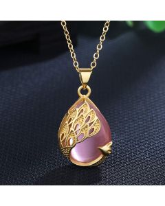 Pink Crystal Green Chalcedony Peacock Copper Soothing Love Necklace Pendant - Green Chalcedony (Strength ♥ Courage)