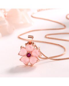 Buddha Stones Pink Crystal Love Heart Flower Soothing Necklace Pendant - Pink Crystal&Copper