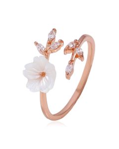 Buddha Stones Plum Blossom Leaf Pattern Copper Luck Ring - Silver