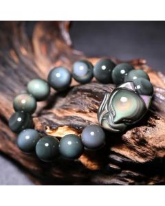 Buddha Stones Rainbow Obsidian Fox Healing Positive Bracelet - 16mm Rainbow Obsidian(Color Shifts in Light)
