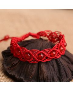 Buddha Stones Red Agate Confidence Red String Bracelet - Red Agate&Red String(Wrist Circumference 15-20cm)