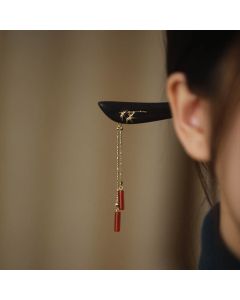 Red Agate Ebony Wood Confidence Tassel Hairpin - Red Agate (Confidence ♥ Calm)
