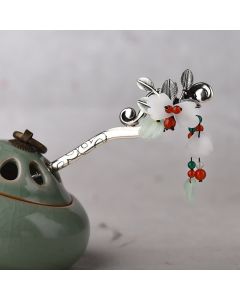 Red Agate Flower Leaf Calm Confidence Tassel Hairpin - Agate