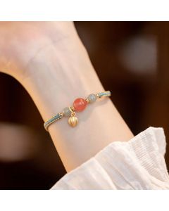 Buddha Stones Red Agate Jade Lotus Confidence Calm String Bracelet - White Agate